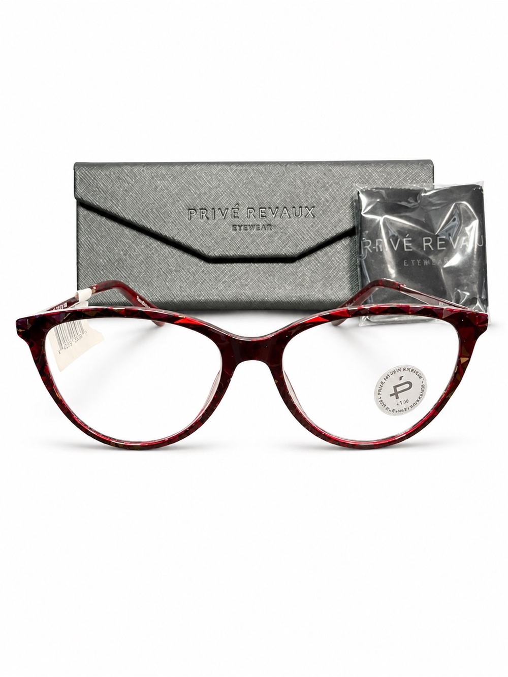 Privé Revaux Women's Ruby Tortoise Cat-Eye Eyeglasses, Rose Gold/ Burgundy +100